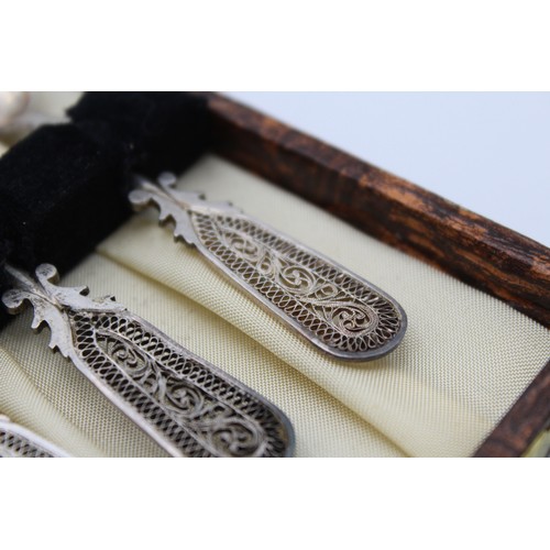 175 - 6 x Vintage .925 STERLING SILVER Decorative Filigree Teaspoons Cased (92g)