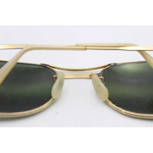 195 - Vintage B&L Ray-Ban Havana Green & Gold Filled Square Aviator Sunglasses & Case