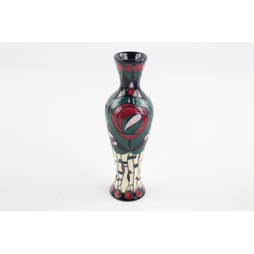 221 - Boxed Moorcroft Pottery Charles Rennie Mackintosh Tribute Vase by Rachel Bishop height 8.5