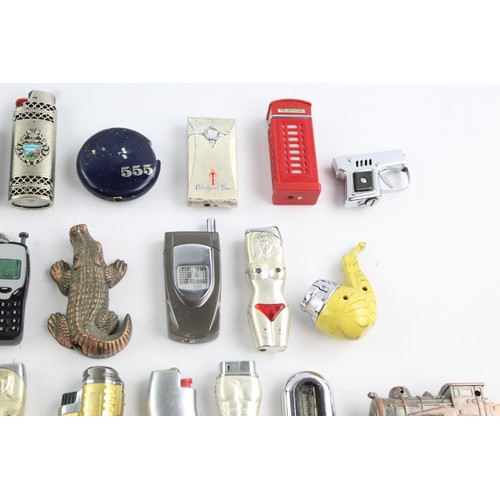 235 - 25 x Assorted Vintage Cigarette LIGHTERS Inc Advertising, Novelty, Telephone Box