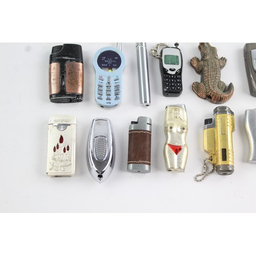 235 - 25 x Assorted Vintage Cigarette LIGHTERS Inc Advertising, Novelty, Telephone Box