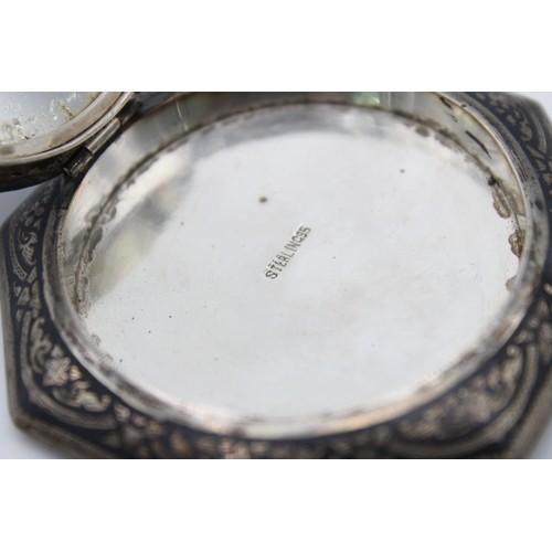 236 - Vintage Stamped SIAM SILVER Circular Ladies Vanity Powder COMPACT (70g)