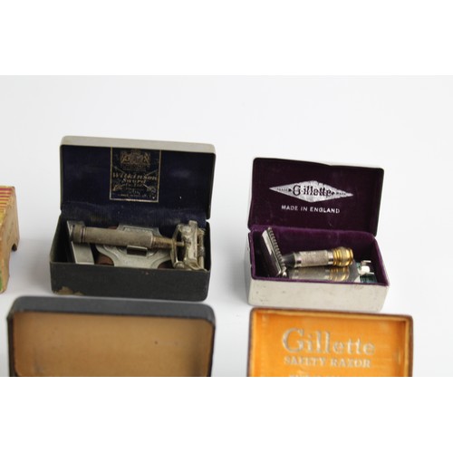 230 - 5 x Vintage Gents Grooming RAZORS w/ Strop Inc Boxed, Gillette, Advertising Etc