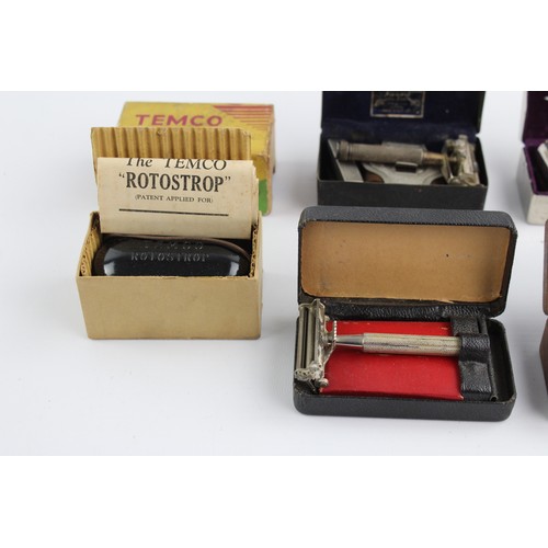 230 - 5 x Vintage Gents Grooming RAZORS w/ Strop Inc Boxed, Gillette, Advertising Etc