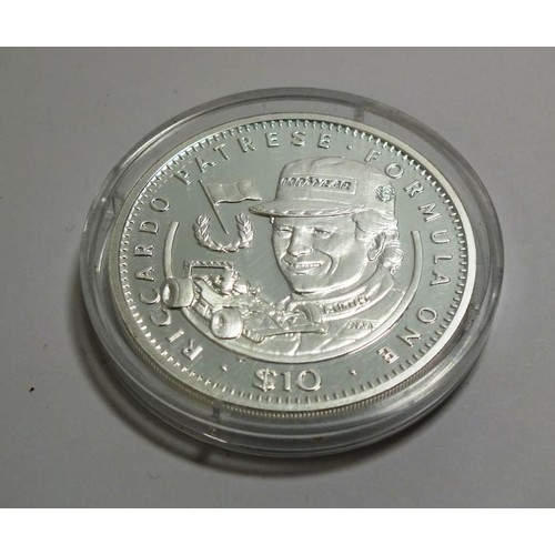 315 - PURE SILVER 10 DOLLAR PROOF RICARDO PATRESE COIN