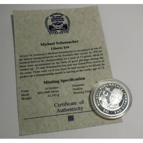 318 - PURE SILVER 10 DOLLAR MICHAEL SCHUMACHER COIN