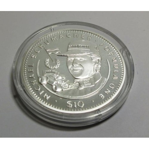 318 - PURE SILVER 10 DOLLAR MICHAEL SCHUMACHER COIN