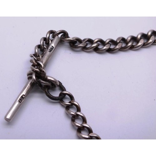 321 - ANTIQUE WHITE METAL ALBERT CHAIN AND HALLMARKED 9ct, WEIGHT 41g