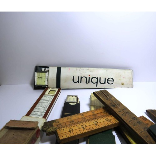 6 - 15 x Vintage RULERS & SLIDE RULES Inc Wooden, Folding, Rabone Etc