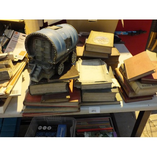 491 - LARGE JOBLOT OF MISC INCLUDES TOOLS, ANTIQUES BOOKS ETC