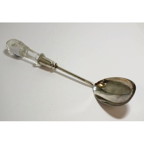 308 - CUT GLASS HANDLED STERLING SILVER SALAD SERVER SPOON WEIGHT 143g