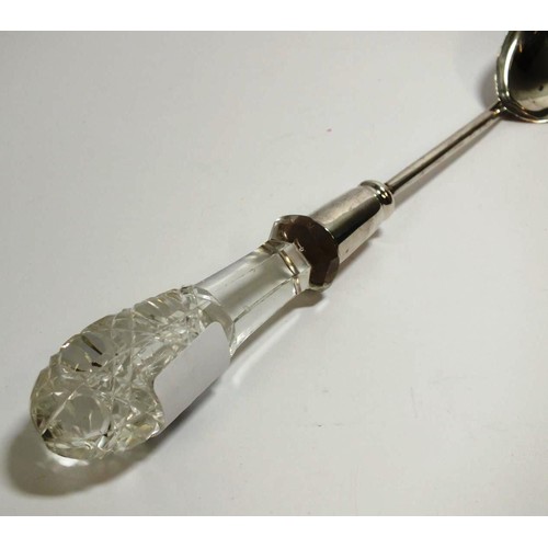 308 - CUT GLASS HANDLED STERLING SILVER SALAD SERVER SPOON WEIGHT 143g