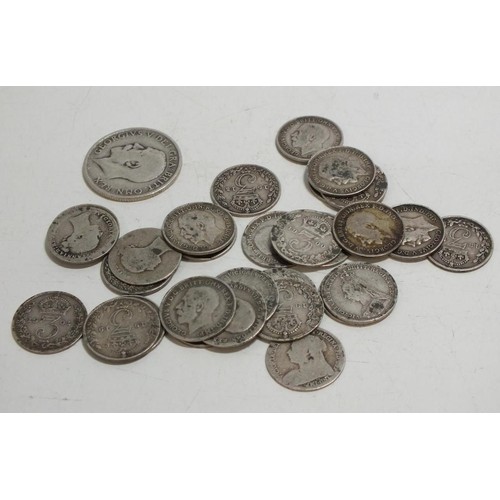 315 - 31 PRE 1920 SILVER 3d PIECES AND ONE SHILLING