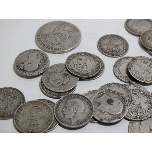 315 - 31 PRE 1920 SILVER 3d PIECES AND ONE SHILLING