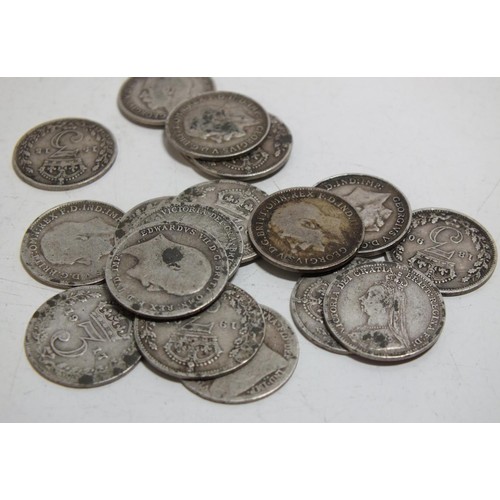 315 - 31 PRE 1920 SILVER 3d PIECES AND ONE SHILLING