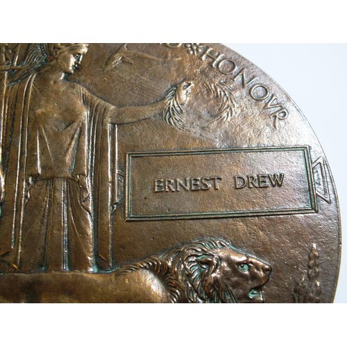 341 - WWI DEATH PLAQUE TO ERNEST DREW