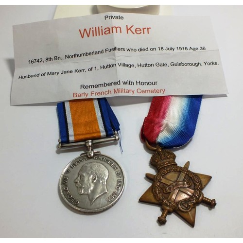 342 - 1914 to 1915 STAR BWM TO KERR DIED/KILLED 1916