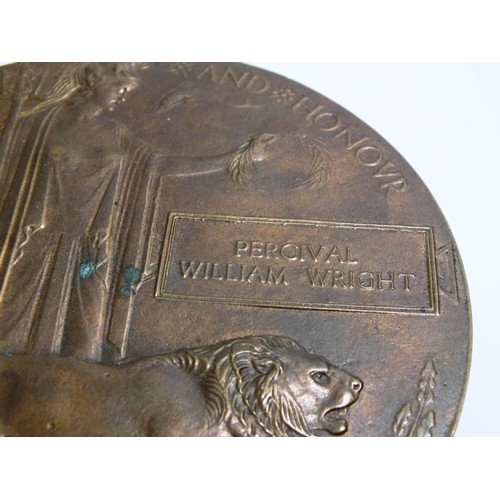 346 - WWI PAIR and DEATH PLAQUE TO WRIGHT YORKSHIRE L.I.