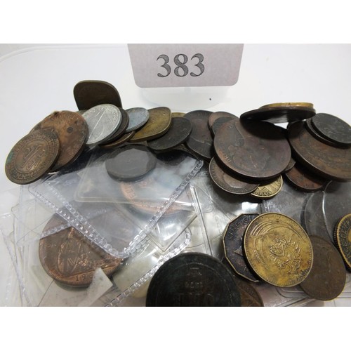 383 - MIXED LOT OF MAINLY COPPER COINS INCLUDING VICTORIA