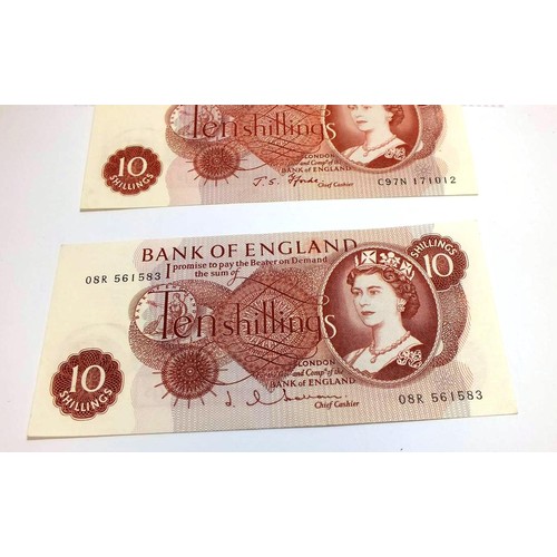 387 - THREE 10 SHILLING BANKNOTES ONE LK O'BRIEN (PRE 1962 GOOD CONDITION) ONE J.Q HOLLOM (PRE 1966)MINT C... 