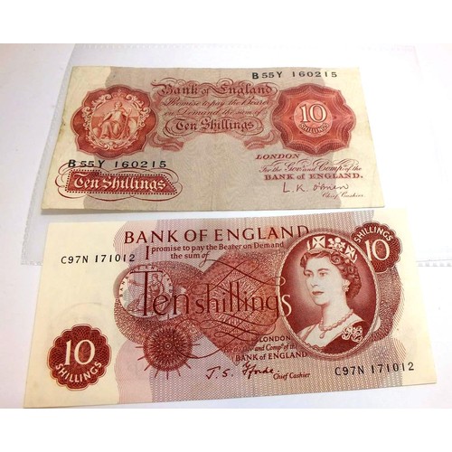 387 - THREE 10 SHILLING BANKNOTES ONE LK O'BRIEN (PRE 1962 GOOD CONDITION) ONE J.Q HOLLOM (PRE 1966)MINT C... 