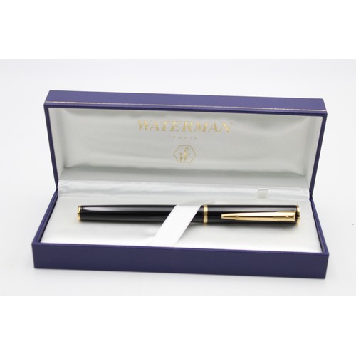 3 - WATERMAN Black Lacquer FOUNTAIN PEN w/ Gold Plate Nib WRITING Original Box