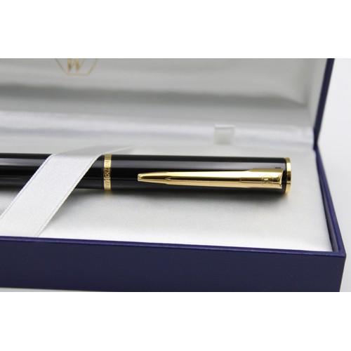 3 - WATERMAN Black Lacquer FOUNTAIN PEN w/ Gold Plate Nib WRITING Original Box