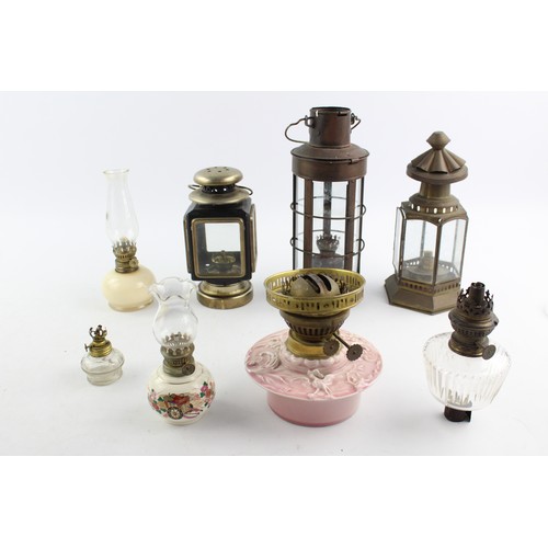 36 - 8 x Vintage LAMP Bases & Lanterns Inc. Oil & Paraffin Lamps, Miners, Brass Etc