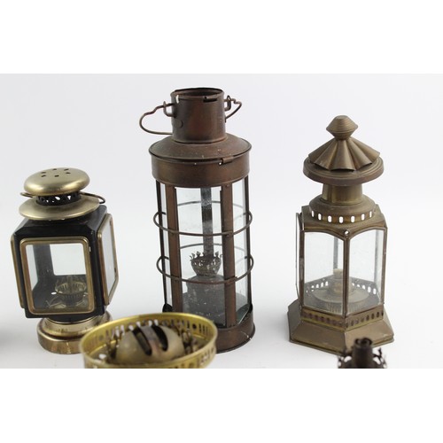 36 - 8 x Vintage LAMP Bases & Lanterns Inc. Oil & Paraffin Lamps, Miners, Brass Etc