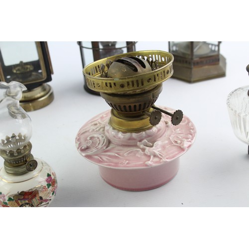 36 - 8 x Vintage LAMP Bases & Lanterns Inc. Oil & Paraffin Lamps, Miners, Brass Etc