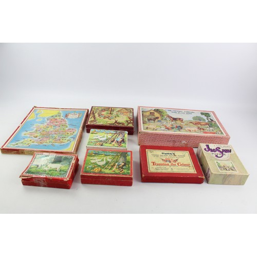 37 - 8 x Assorted Vintage Wooden Jigsaws & Picture Blocks Inc. Victory, Boxed, Etc