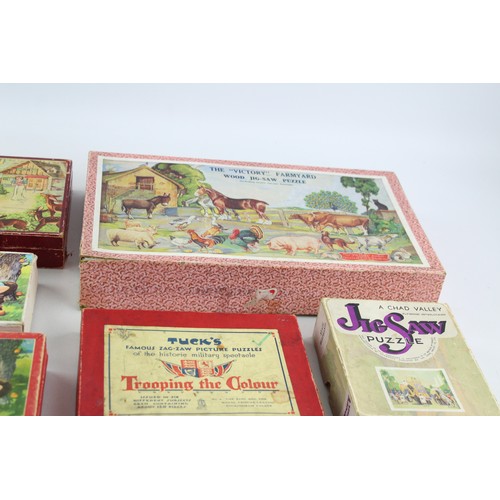 37 - 8 x Assorted Vintage Wooden Jigsaws & Picture Blocks Inc. Victory, Boxed, Etc