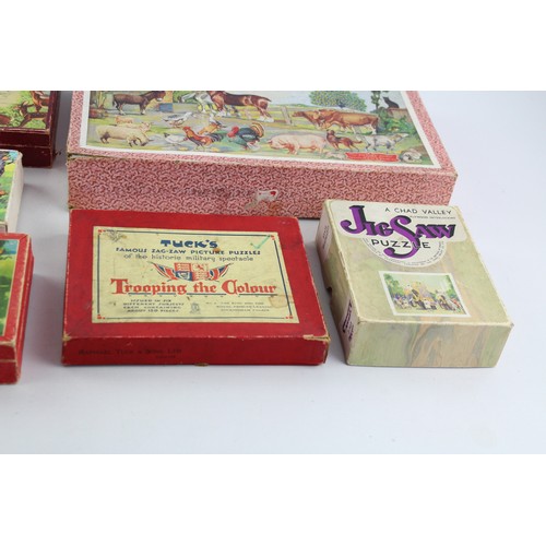 37 - 8 x Assorted Vintage Wooden Jigsaws & Picture Blocks Inc. Victory, Boxed, Etc