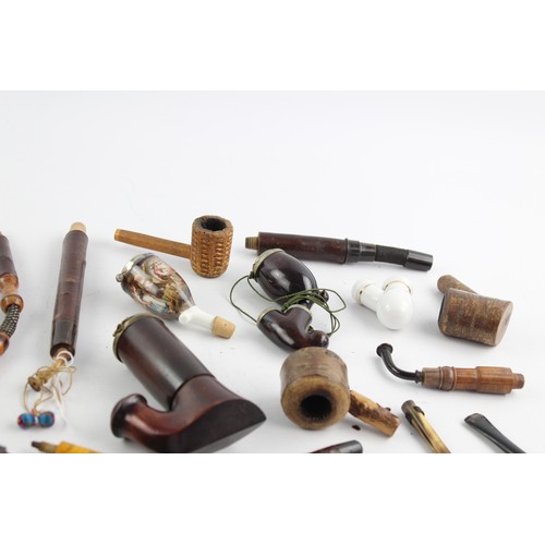 29 - 24 x Assorted Vintage Estate Smoking Pipes & Parts Inc. Carved, Corn Cob, Etc