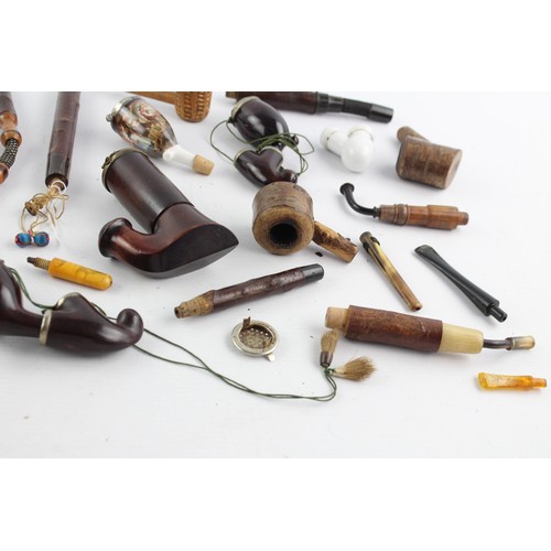 29 - 24 x Assorted Vintage Estate Smoking Pipes & Parts Inc. Carved, Corn Cob, Etc