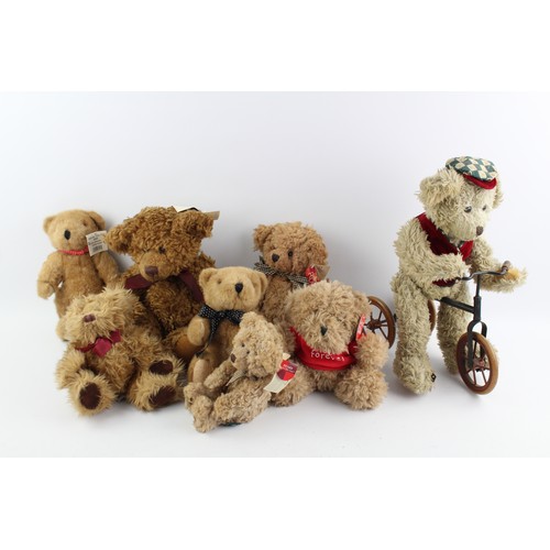 41 - 8 x Assorted Vintage / Modern Teddy Bears Inc. RUSS, Collectors, Bicycle, Etc