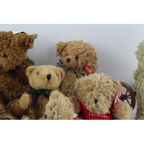 41 - 8 x Assorted Vintage / Modern Teddy Bears Inc. RUSS, Collectors, Bicycle, Etc