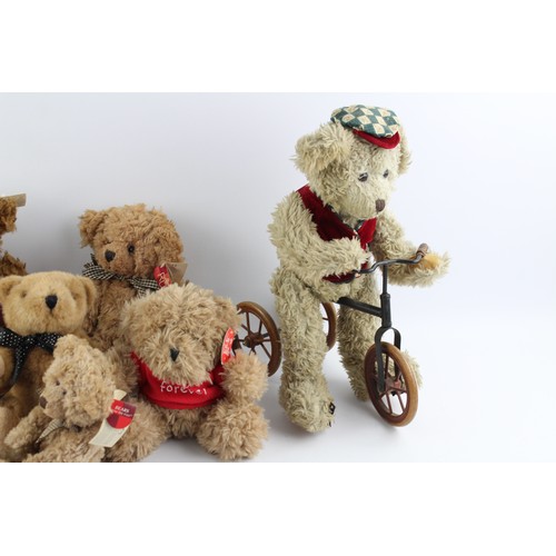 41 - 8 x Assorted Vintage / Modern Teddy Bears Inc. RUSS, Collectors, Bicycle, Etc