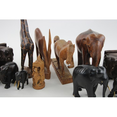 64 - Job Lot of Vintage Decorative WOODEN Animals Inc. Elephants, Antelope, Horses