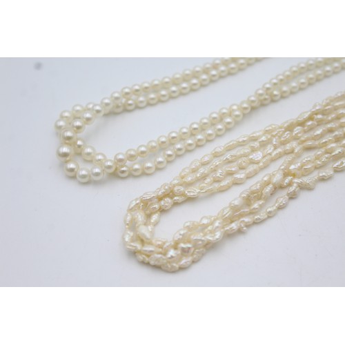 54 - 2 x Vintage .925 Sterling Silver Pearl NECKLACES inc. Multi-Strand (52g)