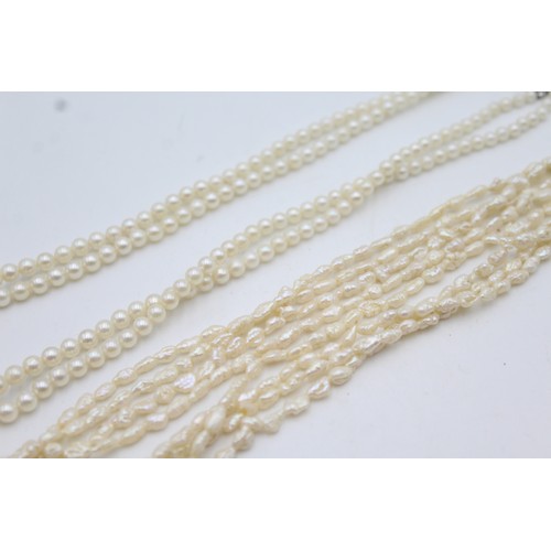 54 - 2 x Vintage .925 Sterling Silver Pearl NECKLACES inc. Multi-Strand (52g)