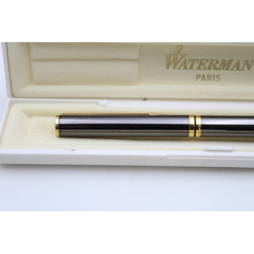 47 - WATERMAN Chrome Effect FOUNTAIN PEN w/ Gold Plate Nib WRITING Boxed