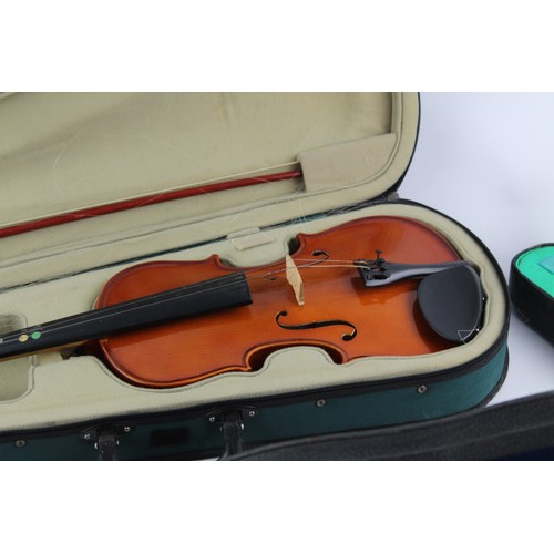 49 - 3 x Assorted Vintage / Modern Wooden Violins & Bows in Cases Inc. Fitted