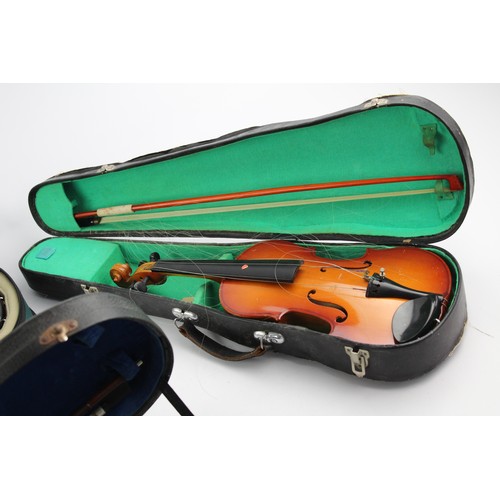 49 - 3 x Assorted Vintage / Modern Wooden Violins & Bows in Cases Inc. Fitted