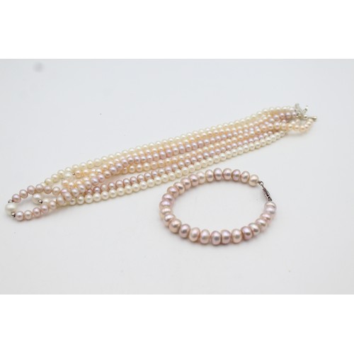 79 - Vintage .925 Sterling Silver Multi-Strand Pearl NECKLACE & BRACELET SET (83g)