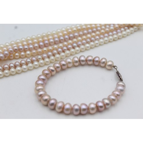 79 - Vintage .925 Sterling Silver Multi-Strand Pearl NECKLACE & BRACELET SET (83g)