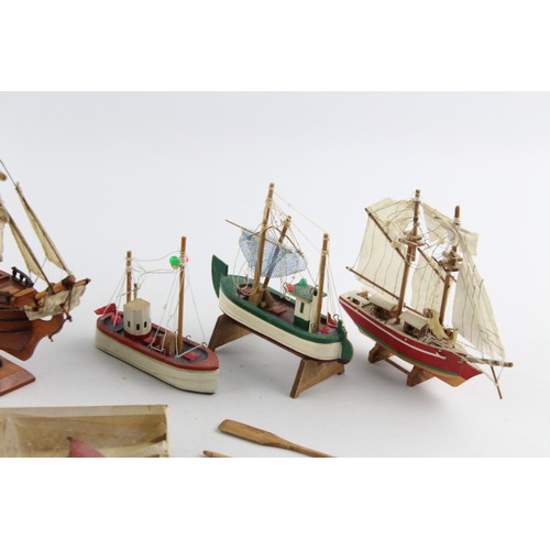 80 - 6x Antique / Vintage Boat & Ship Models Inc Fishing, HMS Victory, Yacht, Sailing