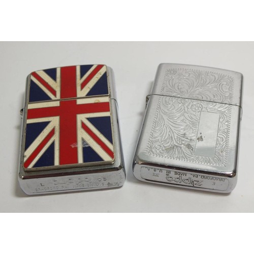 395 - TWO ZIPPO LIGHTERS UNION JACK AND OTHER