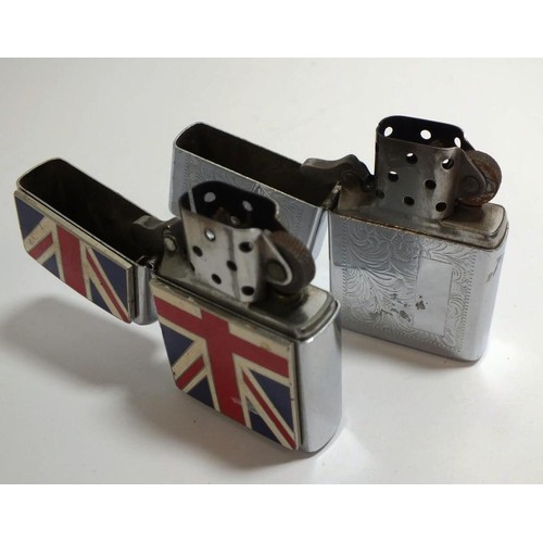 395 - TWO ZIPPO LIGHTERS UNION JACK AND OTHER