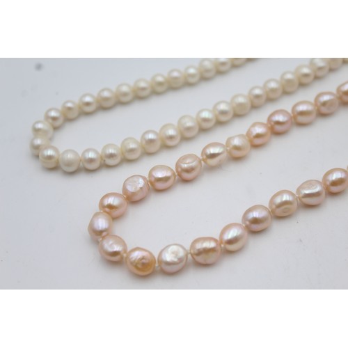 83 - 2 x Vintage .925 Sterling Silver Pearl NECKLACES inc. Individually knotted (68g)